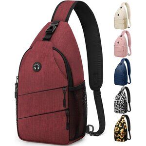 👑Men's Trendy Sling Bag Backpack Wine Red Casual Convertible Shoulder Strap Bag